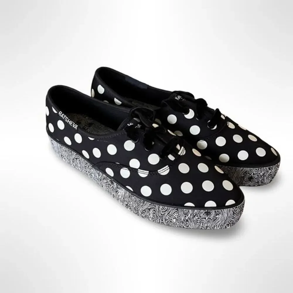 Keds x Batsheva Pointed Toe Polka Dot Platform Sneakers Black White Velvet Laces